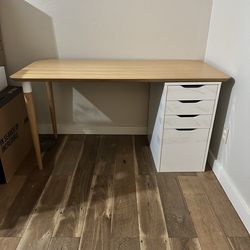 IKEA Bamboo Desk with Filing Cabinet