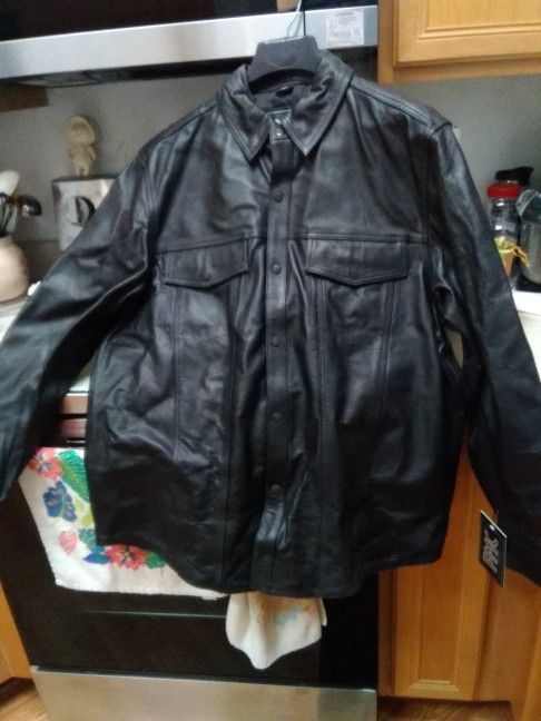 Men's Black Leather Jacket. New Size Xxl