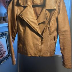 Brown Distressed Leather Moto Jacket 