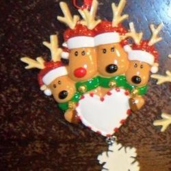 New Personalized Christmas Ornament family of 4 Reindeer