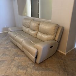 Beige Leather Power Recliner