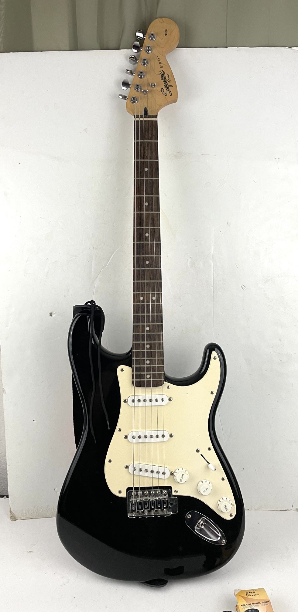 Black Squier Mini Strat Electric Guitar By Fender With Case 