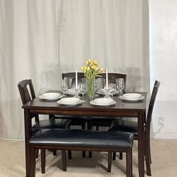Compact Dining Table With 4 Chairs & Bench