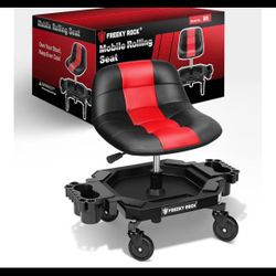 Rolling Stool with Wheels, Adjustable Height Pneumatic Garage Work Mechanic Stool Seat with Backrest