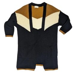 Dreamers Chevron Knit Black Beige and Tan Long CardiganOpen Front