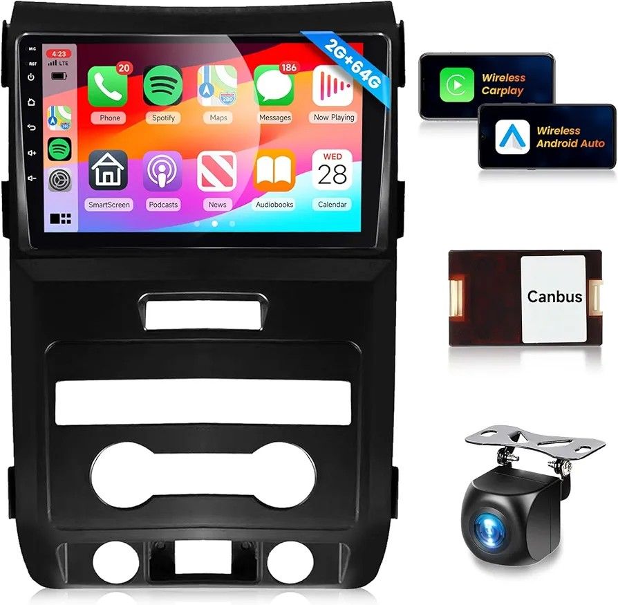 16EQ 2G 64G Android Car Stereo for Ford F150 F-150 2009-2014 Radio with Wireless CarPlay Android Auto, Podofo 9 inch HD IPS Touch Screen Bluetooth Car