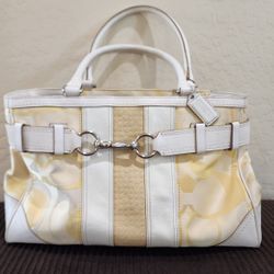 Coach Hampton Optic Signature Stripe Yellow White Double Handle Shoulder Bag Purse - Please Read Description 
