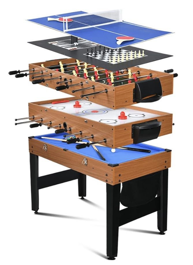 😀 RayChee 7-in-1 Multi-Game Table with Air Hockey, Billiards, Foosball, Ping Pong, Shuffleboard, Chess and Backgammon - 48" Changeable Family Combo 