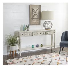 Sadie Farmhouse 4-Drawer Long Console Table with Shelf, Cream