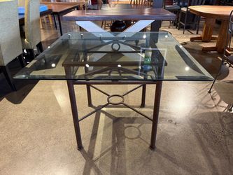 Square Glass Top Dining Table with Brown Metal Base