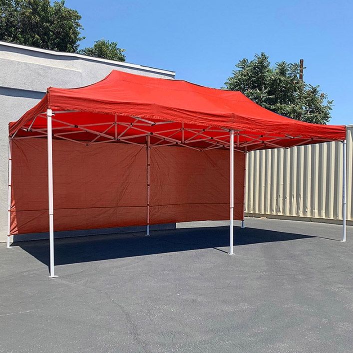 (Brand New) $185 Heavy Duty EZ Popup Canopy 10x20’ with (2 Sidewalls) Outdoor Gazebo, Carry Bag (Blue/Red)