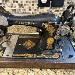 Antique Working Singer Sewing Machine 1924 Model 128 with Original Pedal Control - Bentwood Case and Accessories 