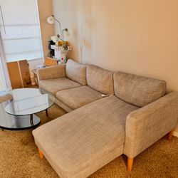 Sofa, Table, Modern Gray Sectional Sofa + Glass Coffee Table Set 