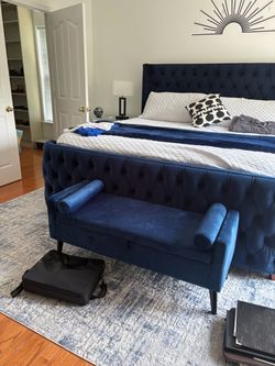 Blue storage bench