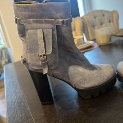 Denim chunky heel ankle boot size 9