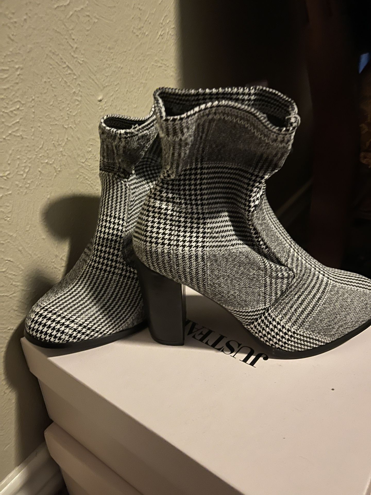 Grey Plaid Boots