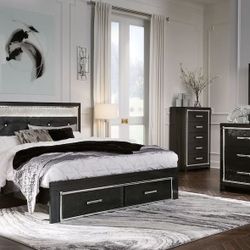 New B1420 Kaydell Black LED Storage 5pc Bedroom Set 