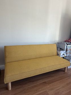 Mustard Yellow Fabric Futon Sofa Bed
