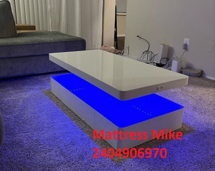 New Aurora White Modern Coffee Table Special With Lights 
