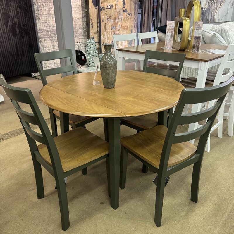 Round Drop Leaf Dining Table and 4 Chairs