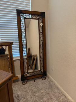 Full-Length Floor Mirror with Scrollwork Frame