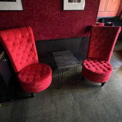 Two Red Vintage High Back Chairs