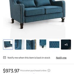 Vintage Bowery Hill Settee in Dark Teal Couch 