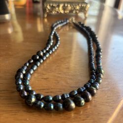 Real Double Necklace Black pearls 
