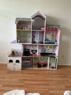 Large Wooden Dollhouse with Furniture