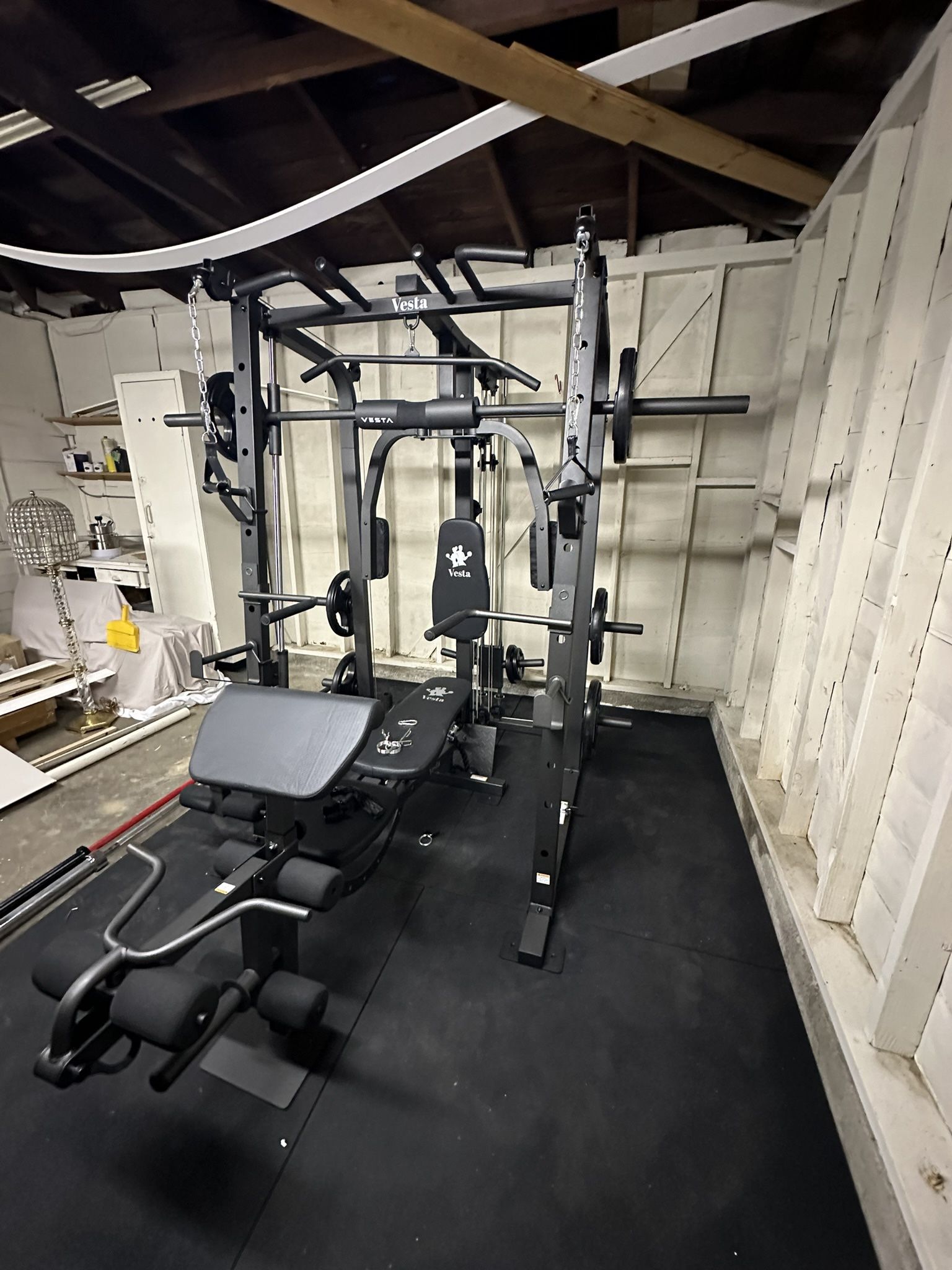 Smith Machine 1001 w/Bench Attachment | 230lb Bumpers Olympic Weights | 7ft Olympic Bar | Gym Equipment | FREE DELIVERY🚚