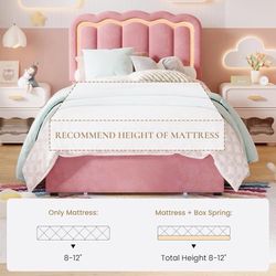 Twin Size Bed Frame with LED Lights and Storage Drawer, Pink