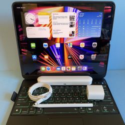 256GB Apple IPad Pro 12.9” 5th Generation (2021 Model / M1 chip / Liquid Retina XDR display)  with keyboard case, Stylus pen & Accessories