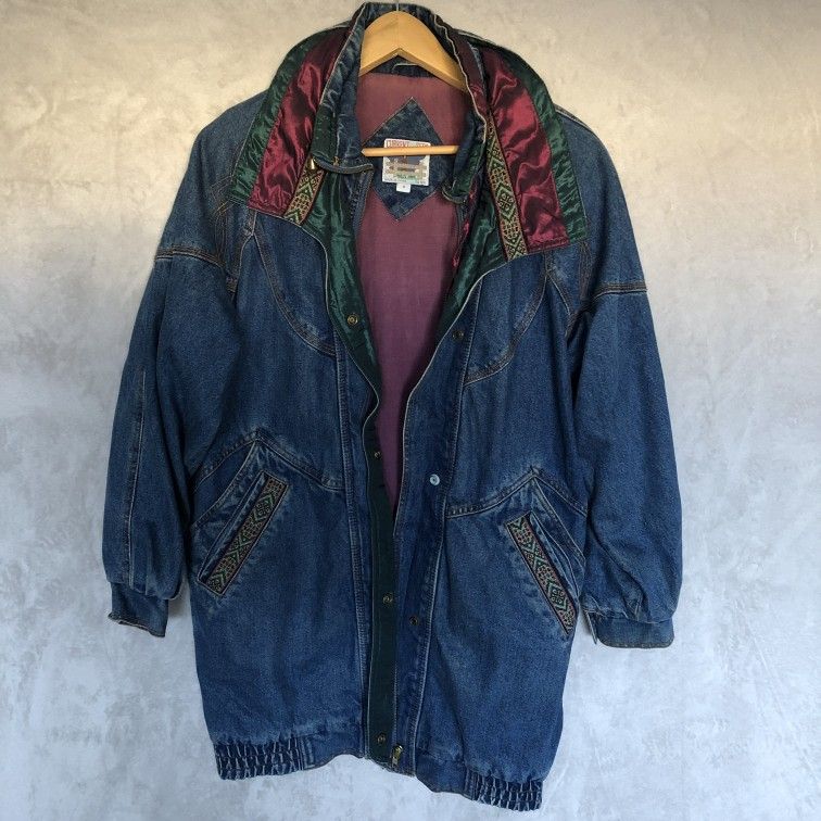 Vintage Current Seen Denim Jacket with Southwestern Satin Trim