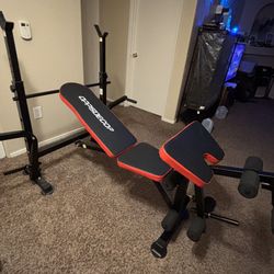 Folding Workout Bench With Squat Rack, Preacher Curl Pad, Leg Developer