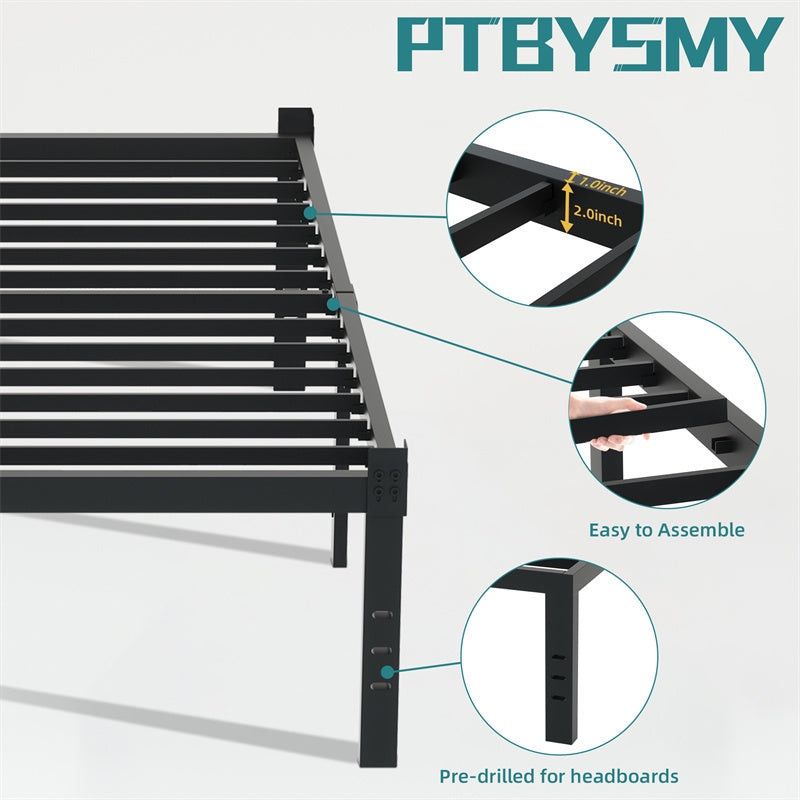 Classic Iron Bed Frame Mattress Under Bed Storage No Box Spring Needed Singe Full Queen King Size Black Or White