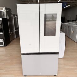 New Samsung - BESPOKE 30 cu. ft 3-Door French Door Smart Refrigerator with Family Hub - Gray Glass Model:RF30BB69006M/AA