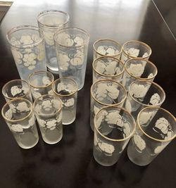 Set Of Vintage Hand Painted Drinking Glasses