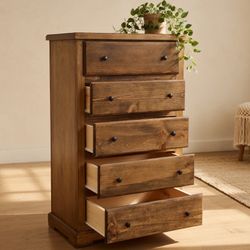 SOLID WOOD 5 DRAWER DRESSER W/RUSTIC KNOBS🪵
