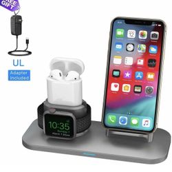 3 in 1 Wireless Charger, for iPhone, Air-pods, iWatch Charger Station - Silver