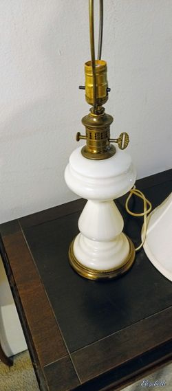 White Glass or Milk Glass Table Lamp with Shade, Vintage