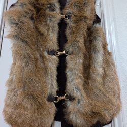 Michael Kors Faux Fur Vest Sweater,  chocolate Brown with Gold Buckle Closures.
women's Size M