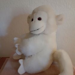 White, Fluffy Stuffed Monkey.  14" Tall