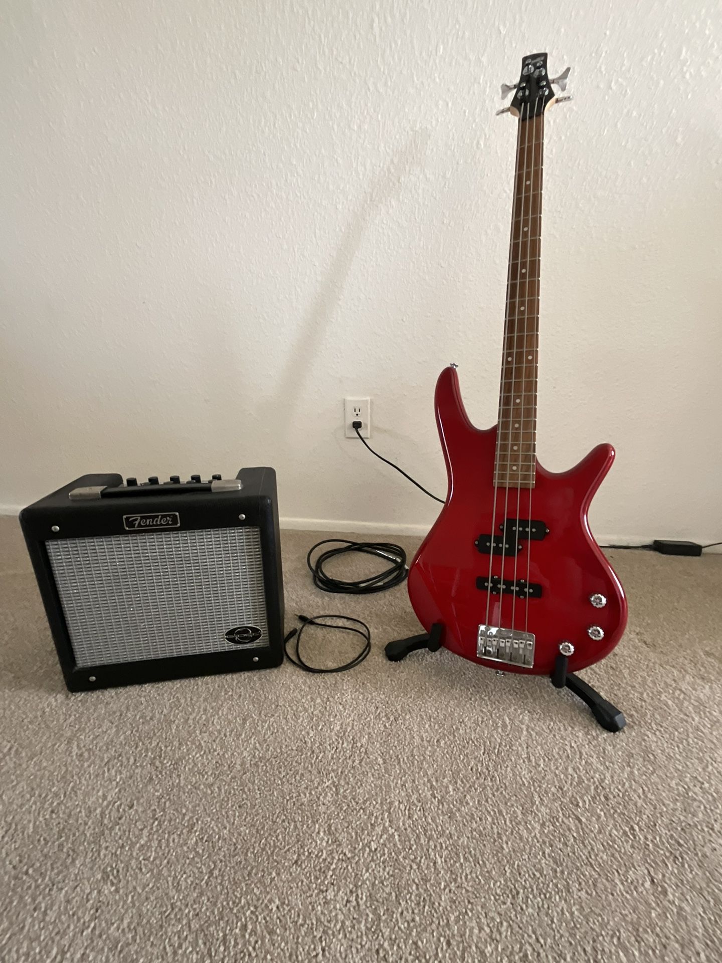Ibanez Gio Electric Bass Guitar and Fender G-DEC Junior amp