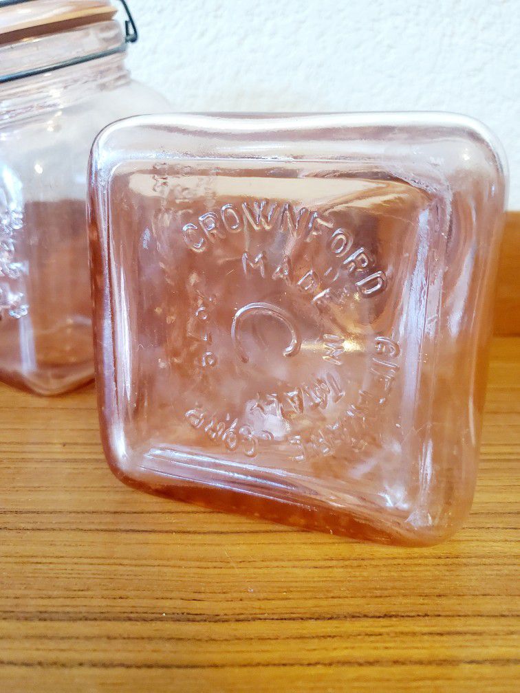 Crownford Giftware Corp 1980 Pink Glass Treat Jar Cookie Mason Jar