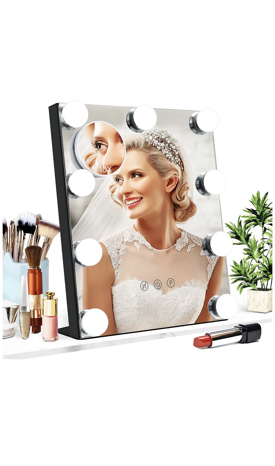 Vanity Mirror with Lights, Baban Hollywood Makeup Mirror with Dimmable LED with Lights 3 Colors Light Detachable 10X Magnification Touch Control 360°
