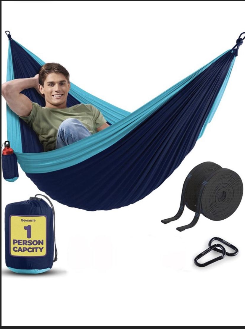 Lightweight Nylon Camping Hammock -Tree Straps and Attached Carry Bag - Portable (Navy)