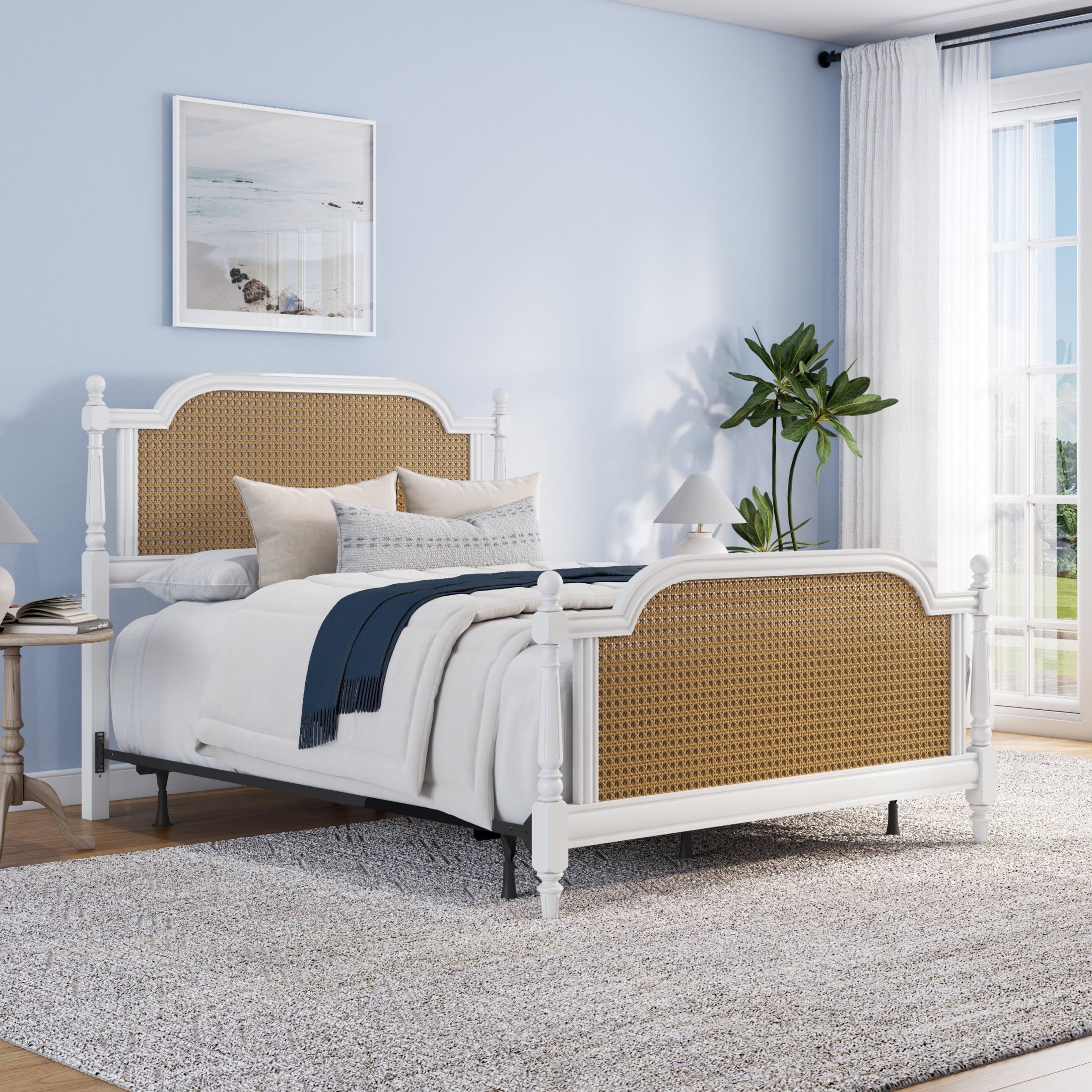 Hillsdale Furniture Melanie Wood and Cane Queen Bed, White