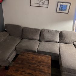 110 in. Pillow Top Arm Chenille U-Shaped Modern Sofa in Florid Gray with Chaise