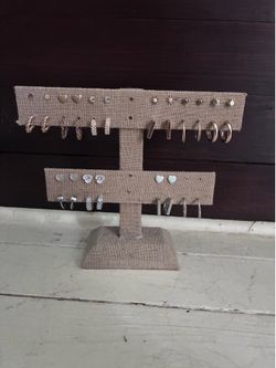 Origami Owl Tan Burlap Jewelry Display Shelf Earrings Ring Holder Stud Storage Rack Stand