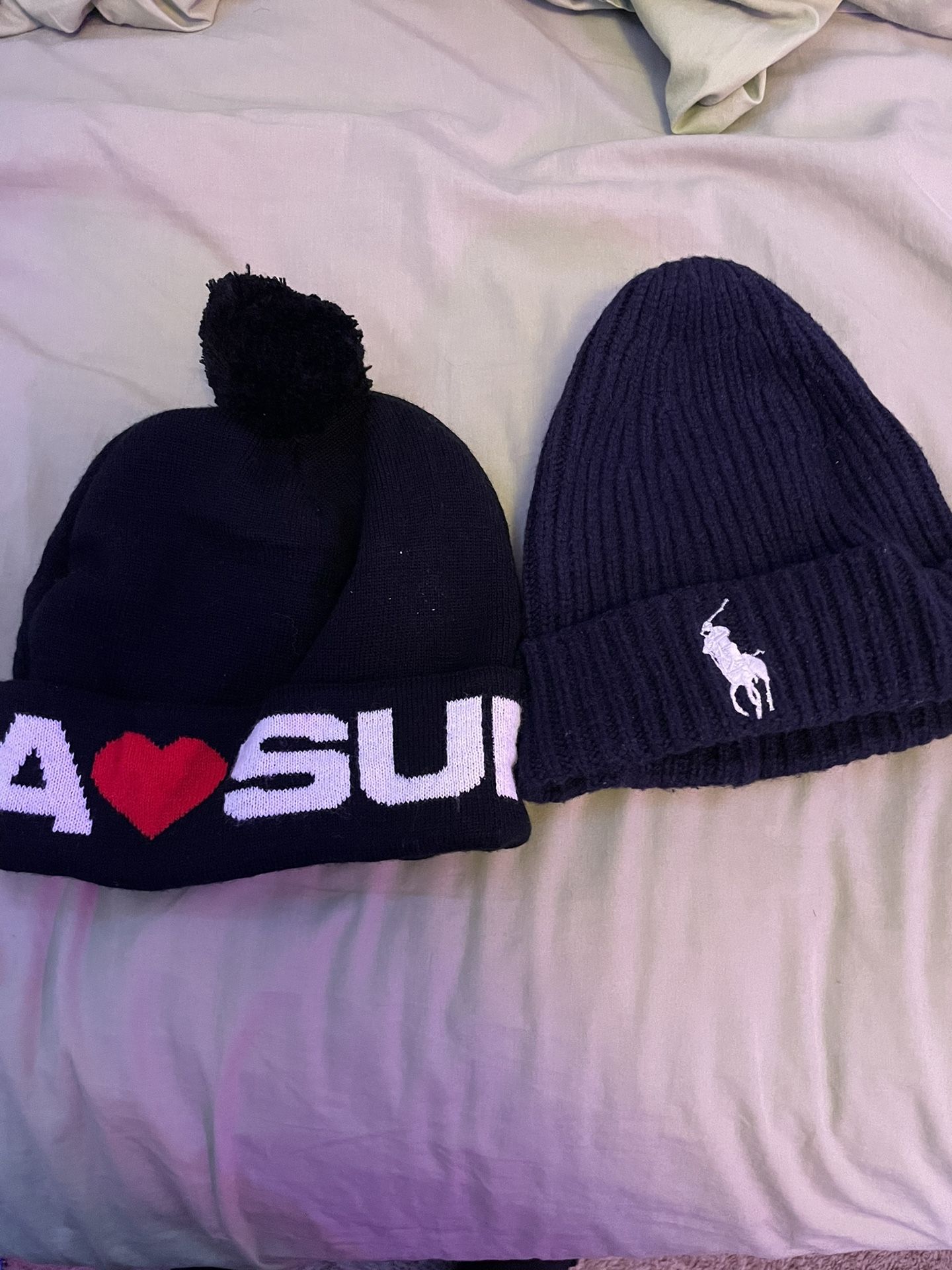 Supreme and Ralph Lauren beanies